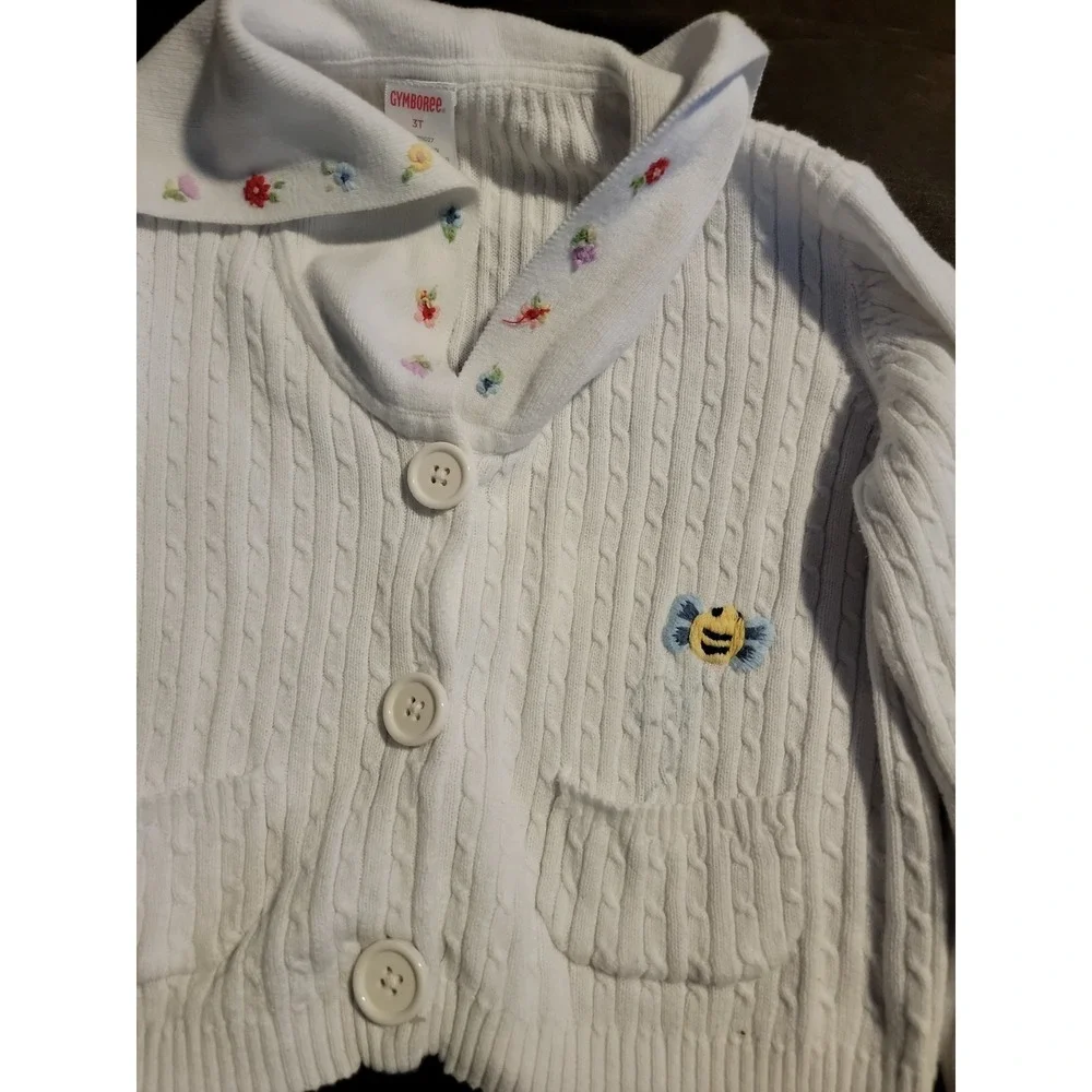 Gymboree wish you were here bee floral white sweater‎ size 3t vintage
